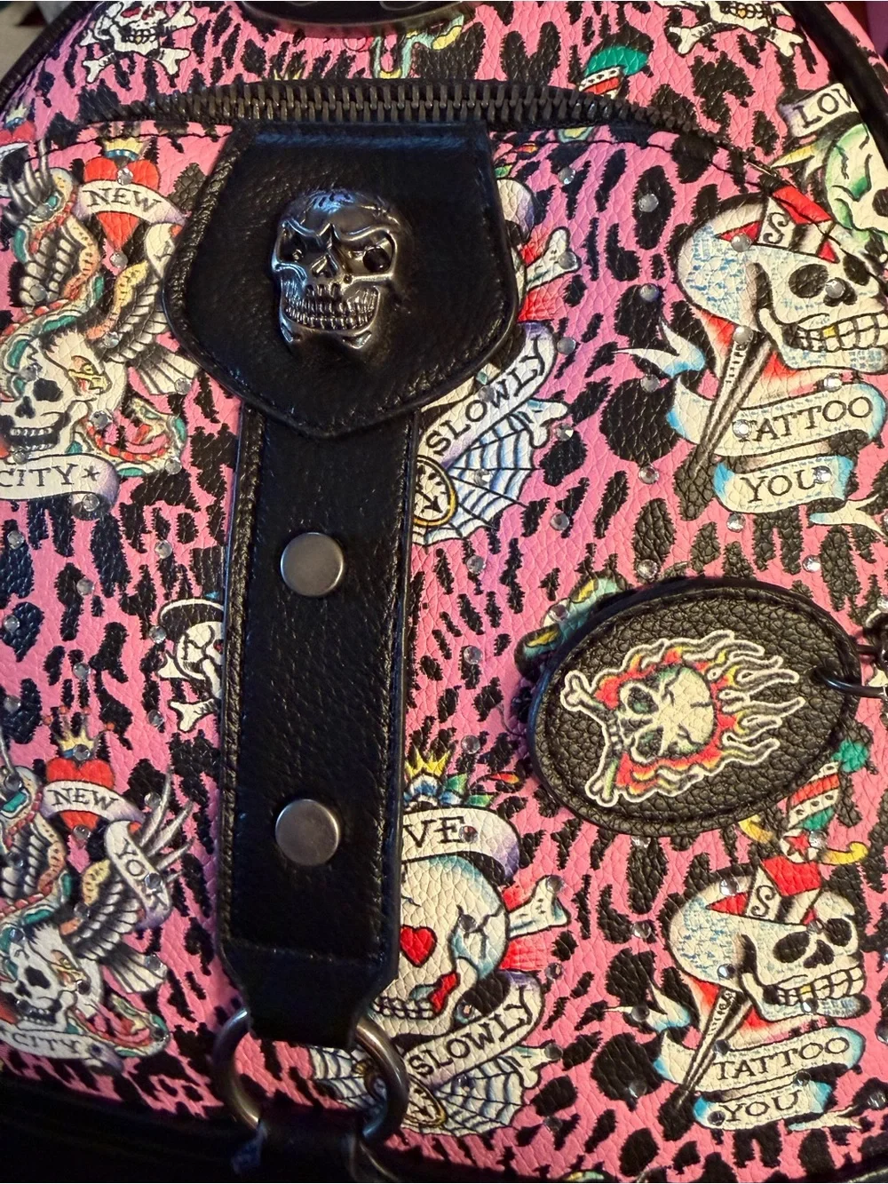 Ed Hardy NWT Pink Leopard Skull Tattoo Mini Backpack & Matching Wallet (P246)